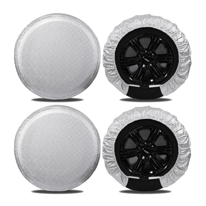 MOONET Tire Covers for RV Wheel (4 Pack Silver),Moonet Oxford Waterproof UV Sun Protectors for Motorhome Boat Trailer Camper Van SUV, D89cm x H28cm for Diameter 33"-35" - Image 1
